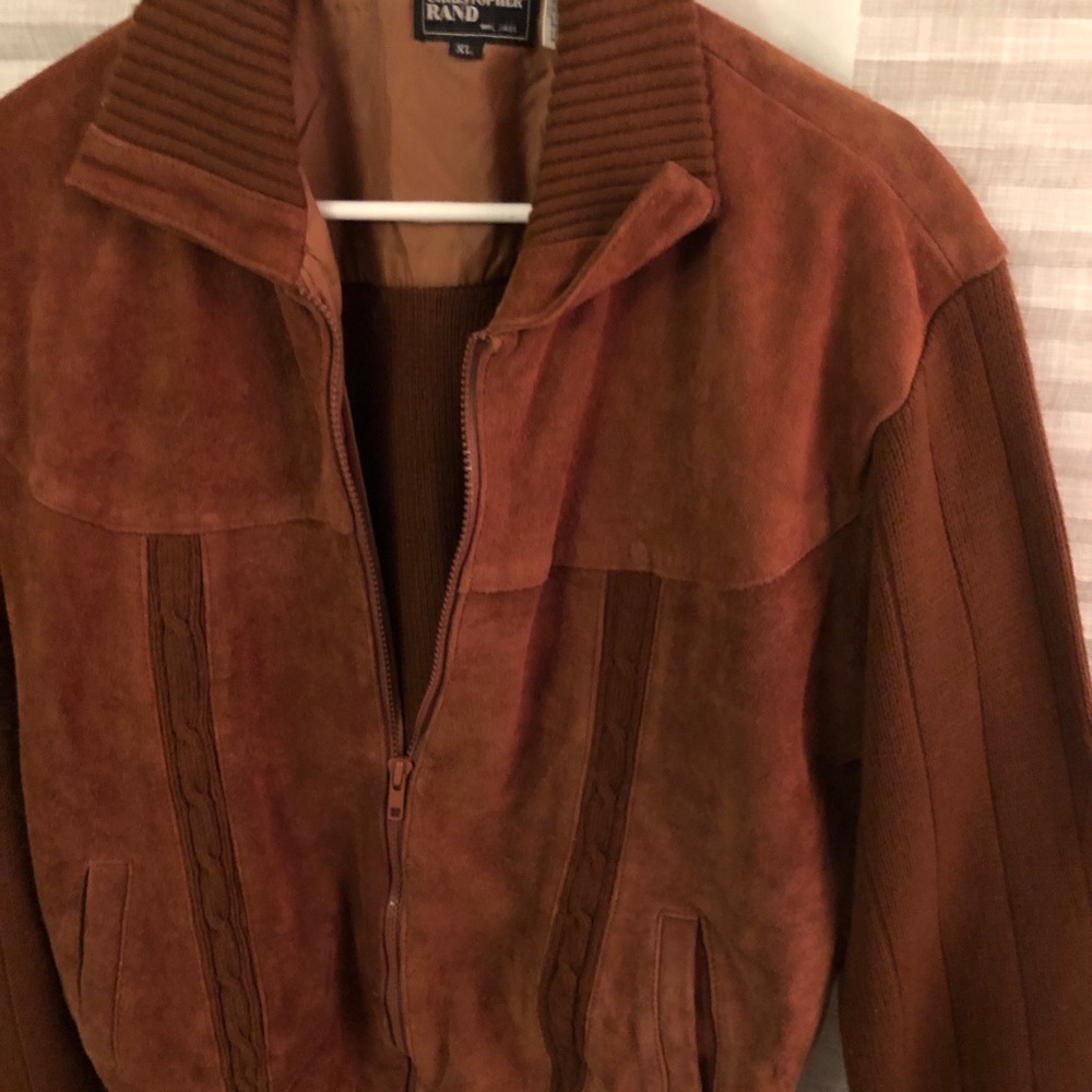 Vintage 80’s Rust Suede Leather and Acrylic Sweater Jacket in EUC Size XL